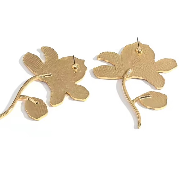 Unique Floral Gold and Orange Statement Earrings - Picture 4 of 6